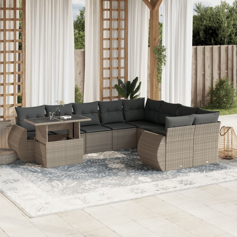 vidaXL 10-tlg. Garten-Sofagarnitur mit Kissen Hellgrau Poly Rattan vidaXL 10-tlg. Garten-Sofagarnitur mit Kissen Hellgrau Poly Rattan