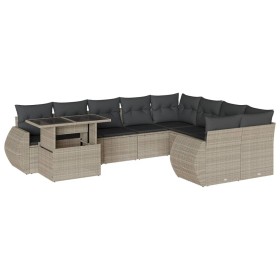 vidaXL 10-tlg. Garten-Sofagarnitur mit Kissen Hellgrau Poly Rattan