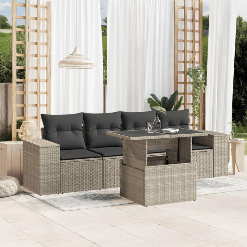 vidaXL 5-tlg. Garten-Sofagarnitur mit Kissen Hellgrau Poly Rattan vidaXL 5-tlg. Garten-Sofagarnitur mit Kissen Hellgrau Poly Rattan