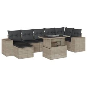 vidaXL 8-tlg. Garten-Sofagarnitur mit Kissen Hellgrau Poly Rattan