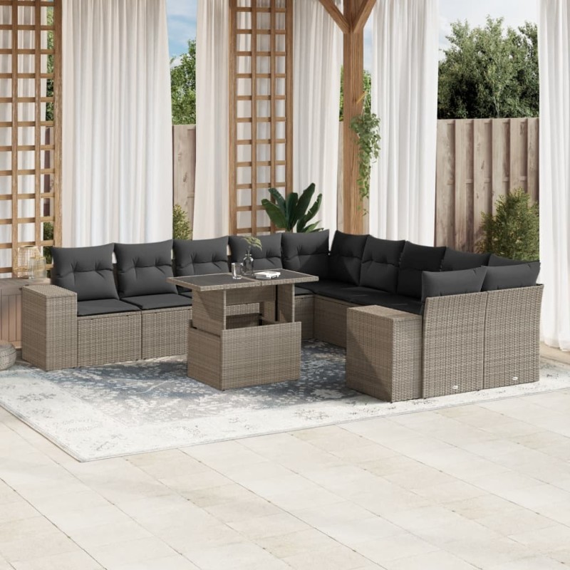 vidaXL 11-tlg. Garten-Sofagarnitur mit Kissen Hellgrau Poly Rattan vidaXL 11-tlg. Garten-Sofagarnitur mit Kissen Hellgrau Poly Rattan