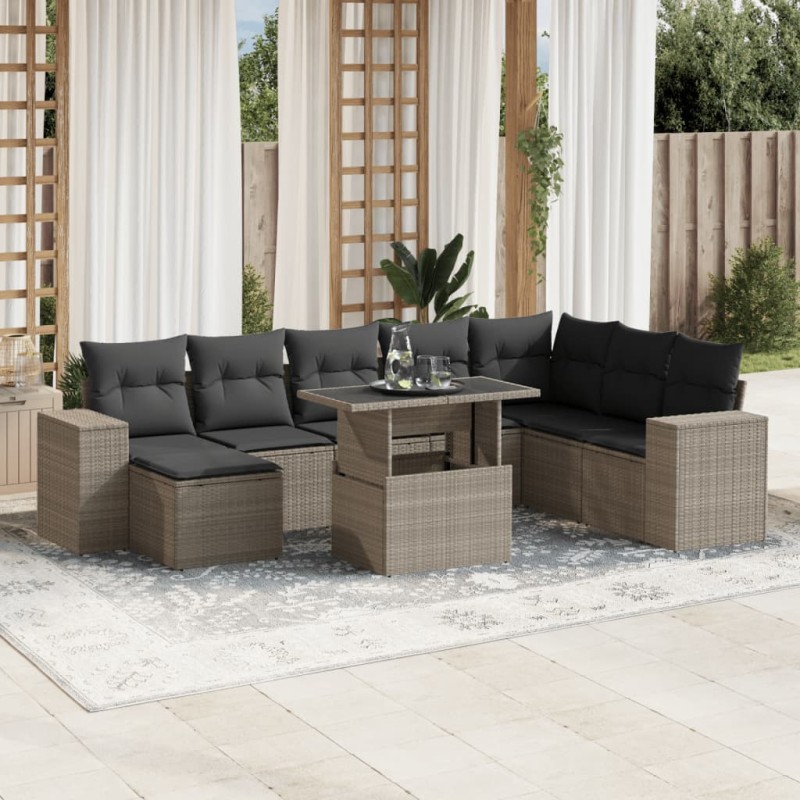 vidaXL 9-tlg. Garten-Sofagarnitur mit Kissen Hellgrau Poly Rattan vidaXL 9-tlg. Garten-Sofagarnitur mit Kissen Hellgrau Poly Rattan