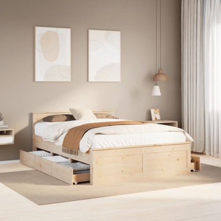 vidaXL Massivholzbett ohne Matratze mit Kopfteil 150x200 cm Kiefer
