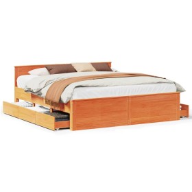 vidaXL Massivholzbett ohne Matratze mit Kopfteil Braun 200x200 cm