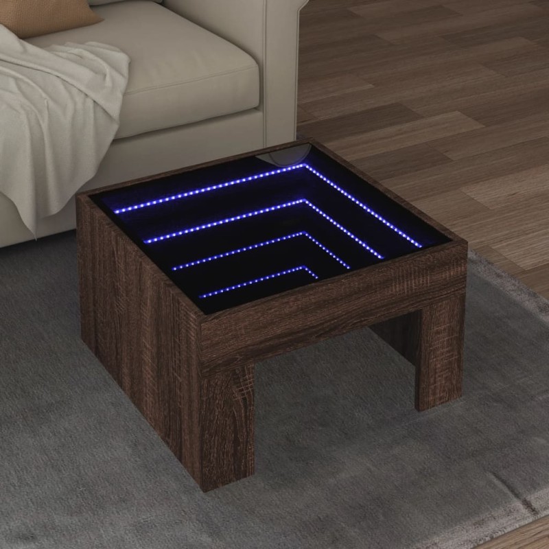 vidaXL Couchtisch mit Infinity-LED Braun Eichen-Optik 50x50x30 cm vidaXL Couchtisch mit Infinity-LED Braun Eichen-Optik 50x50x30 cm