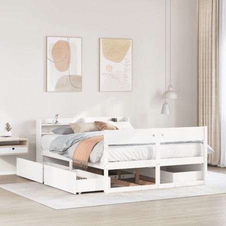 vidaXL Massivholzbett ohne Matratze Weiß 160x200 Kiefernholz