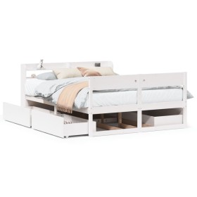 vidaXL Massivholzbett ohne Matratze Weiß 160x200 Kiefernholz
