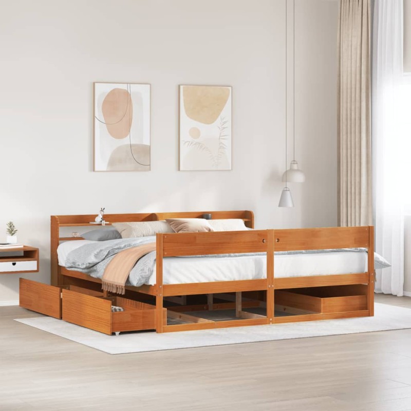 vidaXL Massivholzbett ohne Matratze Wachsbraun 180x200 Kiefernholz vidaXL Massivholzbett ohne Matratze Wachsbraun 180x200 Kiefernholz