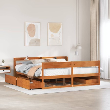 vidaXL Massivholzbett ohne Matratze Wachsbraun 180x200 Kiefernholz