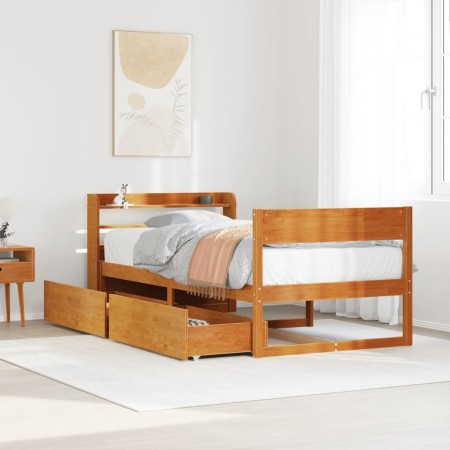 vidaXL Massivholzbett ohne Matratze Wachsbraun 75x190 cm Kiefernholz