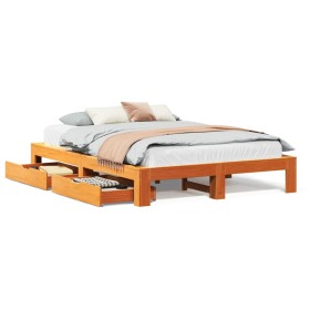 vidaXL Massivholzbett ohne Matratze Wachsbraun 140x200 cm Kiefernholz