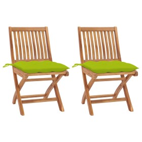 vidaXL Gartenstühle 2 Stk. mit Hellgrünen Kissen Massivholz Teak 