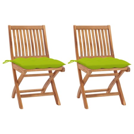 vidaXL Gartenstühle 2 Stk. mit Hellgrünen Kissen Massivholz Teak 