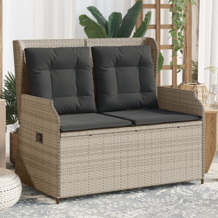 vidaXL Gartenbank Verstellbar mit Kissen Hellgrau Poly Rattan