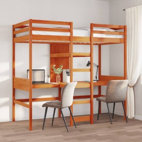 vidaXL Hochbett ohne Matratze Wachsbraun 90x190 cm Massivholz Kiefer