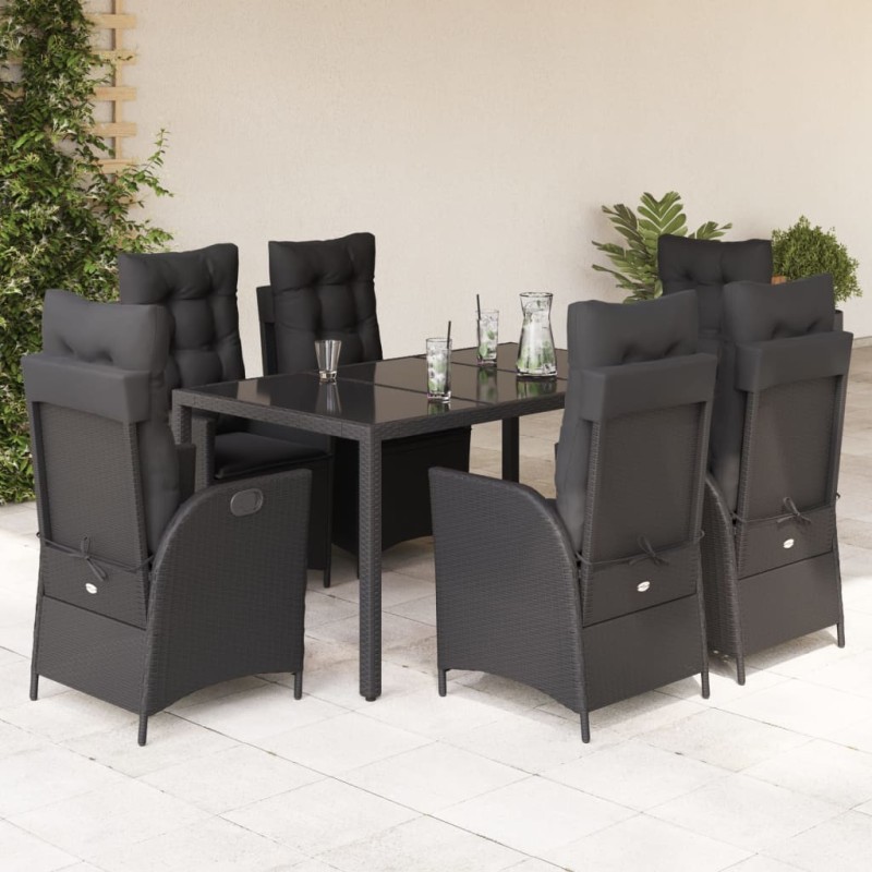vidaXL 7-tlg. Garten-Essgruppe mit Kissen Schwarz Poly Rattan vidaXL 7-tlg. Garten-Essgruppe mit Kissen Schwarz Poly Rattan