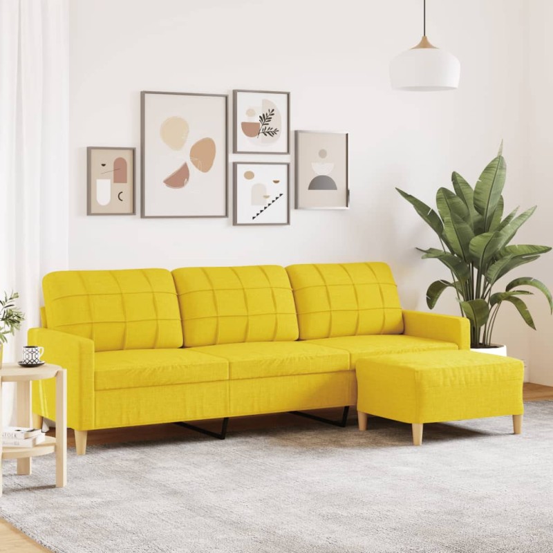 vidaXL 3-Sitzer-Sofa mit Hocker Hellgelb 210 cm Stoff vidaXL 3-Sitzer-Sofa mit Hocker Hellgelb 210 cm Stoff