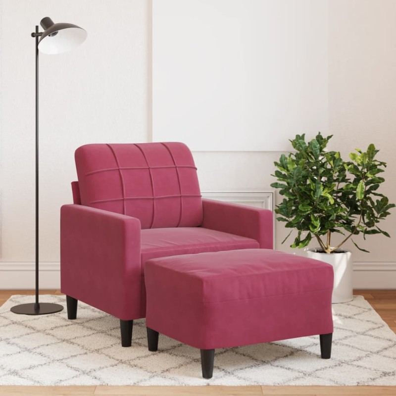 vidaXL Sessel mit Hocker Weinrot 60 cm Samt vidaXL Sessel mit Hocker Weinrot 60 cm Samt