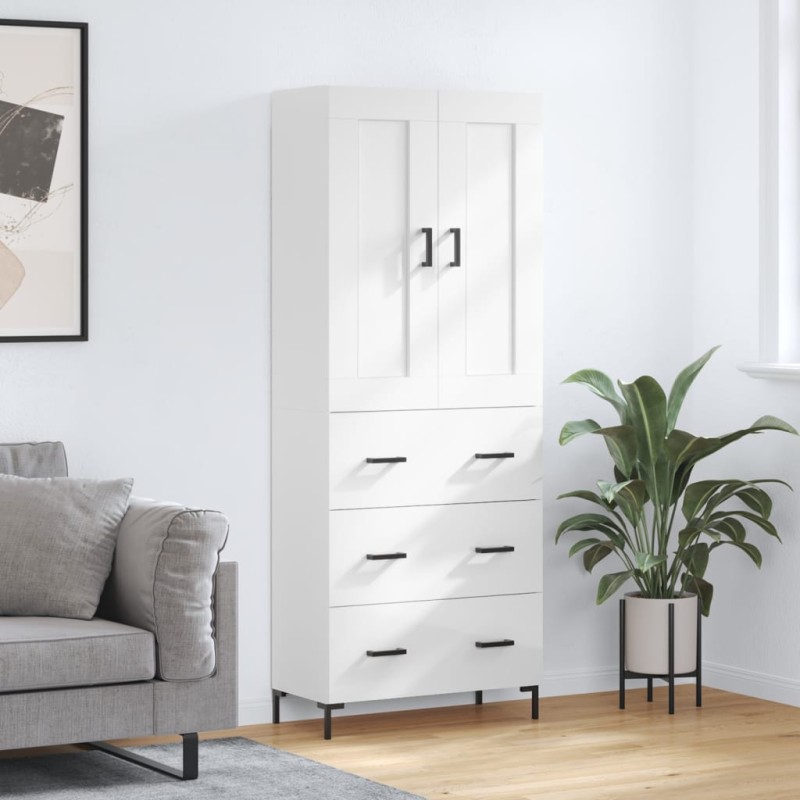 Highboard Hochglanz-Weiß 69,5x34x180 cm Holzwerkstoff Highboard Hochglanz-Weiß 69,5x34x180 cm Holzwerkstoff