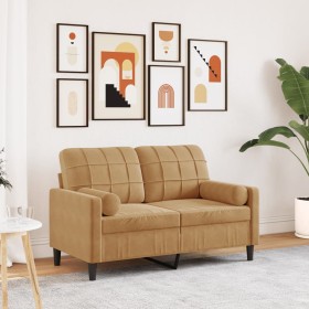 vidaXL 2-Sitzer-Sofa mit Zierkissen Braun 120 cm Samt