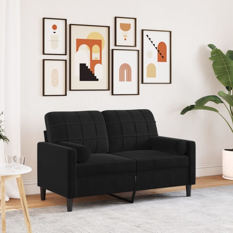 vidaXL 2-Sitzer-Sofa mit Zierkissen Schwarz 120 cm Samt vidaXL 2-Sitzer-Sofa mit Zierkissen Schwarz 120 cm Samt