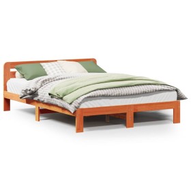 vidaXL Massivholzbett ohne Matratze Wachsbraun 135x190 cm Kiefernholz