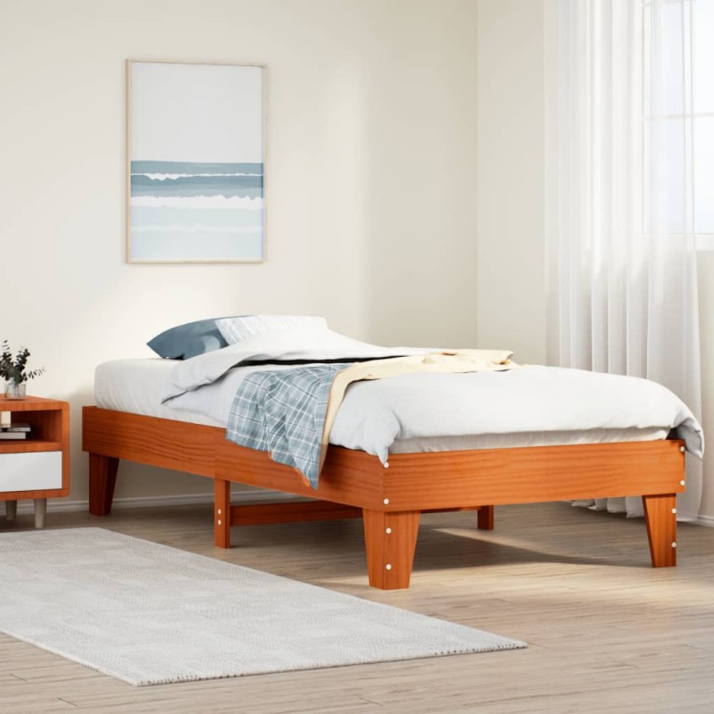 vidaXL Massivholzbett ohne Matratze Wachsbraun 75x190 cm Kiefernholz vidaXL Massivholzbett ohne Matratze Wachsbraun 75x190 cm Kiefernholz