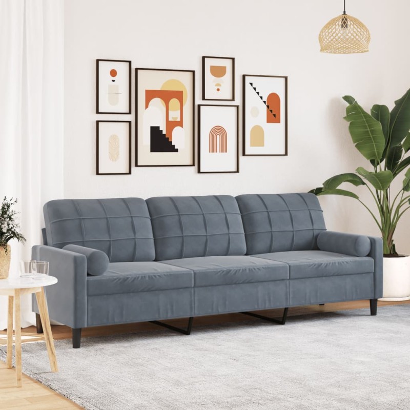vidaXL Sofa 3-Sitzer mit Zierkissen Dunkelgrau 210 cm Samt vidaXL Sofa 3-Sitzer mit Zierkissen Dunkelgrau 210 cm Samt