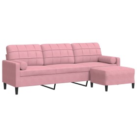vidaXL 3-Sitzer-Sofa mit Hocker Rosa 210 cm Samt