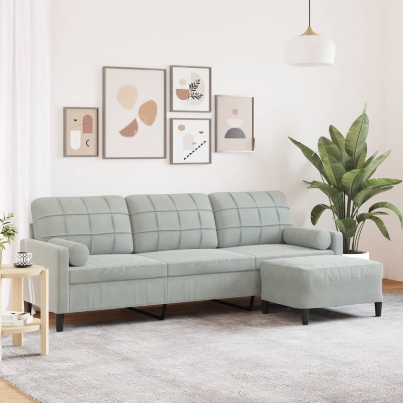 vidaXL 3-Sitzer-Sofa mit Hocker Hellgrau 210 cm Samt vidaXL 3-Sitzer-Sofa mit Hocker Hellgrau 210 cm Samt