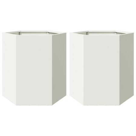 vidaXL Pflanzkübel 2 Stk. Weiß Sechseckig 46x40x45 Stahl
