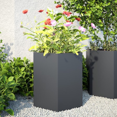 vidaXL Pflanzkübel 2 Stk. Anthrazit Sechseckig 46x40x45 Stahl