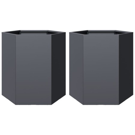 vidaXL Pflanzkübel 2 Stk. Anthrazit Sechseckig 46x40x45 Stahl