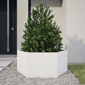 vidaXL Pflanzkübel Weiß Sechseckig 104x90x45 Stahl