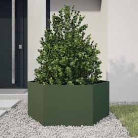 vidaXL Pflanzkübel Olivgrün Sechseckig 104x90x45 Stahl