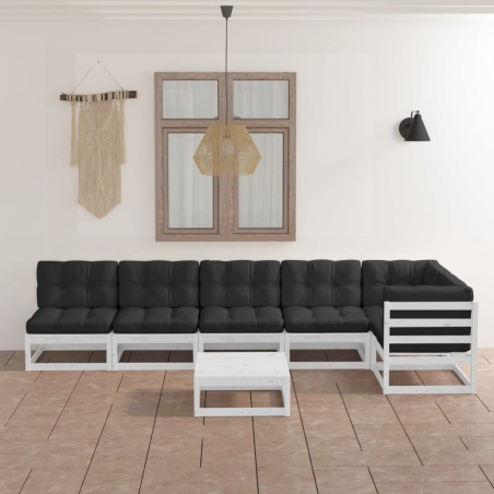 7-tlg. Garten-Lounge-Set mit Kissen Kiefer Massivholz
