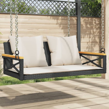 vidaXL Hängebank mit Kissen Schwarz 109x62x40 cm Poly Rattan