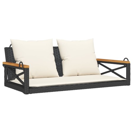 vidaXL Hängebank mit Kissen Schwarz 109x62x40 cm Poly Rattan