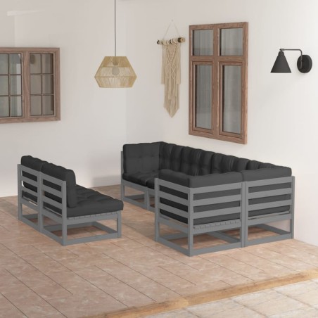7-tlg. Garten-Lounge-Set mit Kissen Kiefer Massivholz