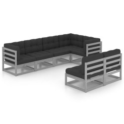 7-tlg. Garten-Lounge-Set mit Kissen Kiefer Massivholz