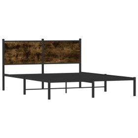 vidaXL Bettgestell mit Kopfteil Metall Räuchereiche 137x190 cm 