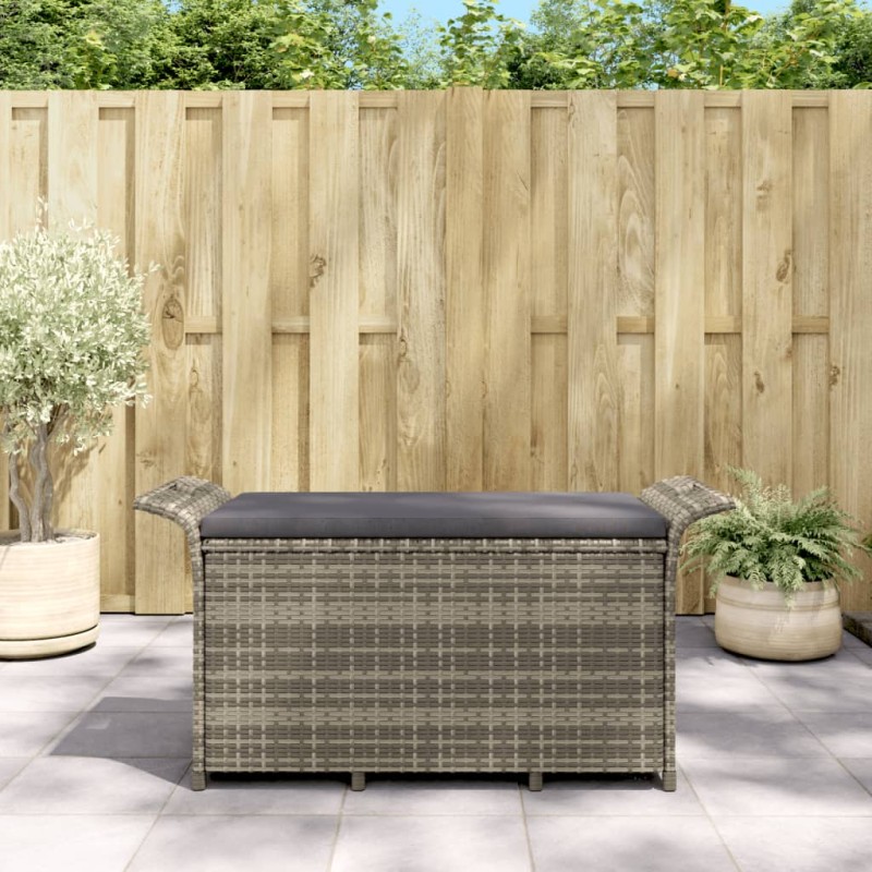 vidaXL Gartenbank mit Kissen Grau 116x46x57 cm Poly Rattan vidaXL Gartenbank mit Kissen Grau 116x46x57 cm Poly Rattan