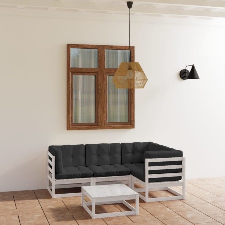 5-tlg. Garten-Lounge-Set mit Kissen Kiefer Massivholz