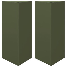 vidaXL Pflanzkübel 2 Stk. Olivgrün Dreieckig 40x34,5x70 cm Stahl