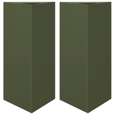 vidaXL Pflanzkübel 2 Stk. Olivgrün Dreieckig 40x34,5x70 cm Stahl