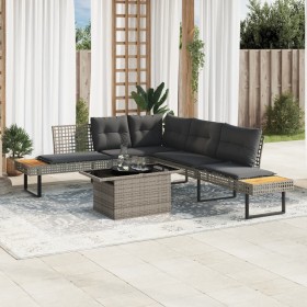 vidaXL 2-tlg. Garten-Sofagarnitur mit Kissen Grau Poly Rattan Glas