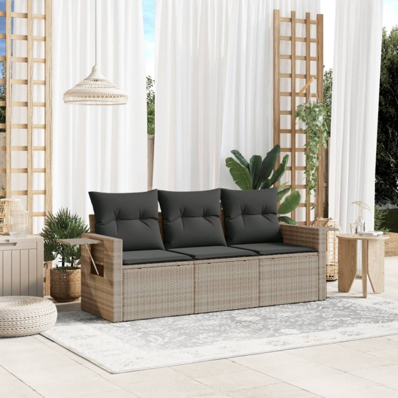 vidaXL 3-tlg. Garten-Sofagarnitur mit Kissen Hellgrau Poly Rattan vidaXL 3-tlg. Garten-Sofagarnitur mit Kissen Hellgrau Poly Rattan