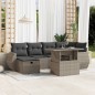 vidaXL 7-tlg. Garten-Sofagarnitur mit Kissen Hellgrau Poly Rattan