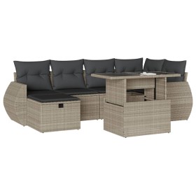 vidaXL 7-tlg. Garten-Sofagarnitur mit Kissen Hellgrau Poly Rattan