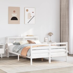 vidaXL Massivholzbett mit Kopfteil Weiß 140x200 cm Kiefer